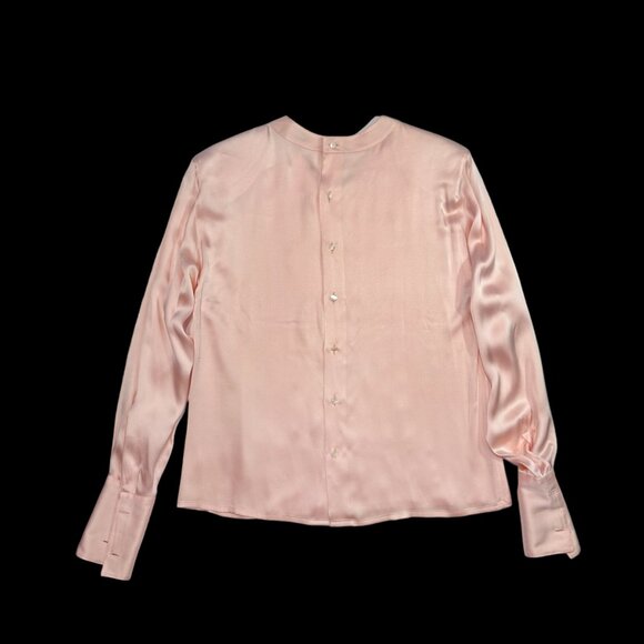 CHANEL Vintage Pleated Button Up Blouse in Pale Pink Silk - Picture 2 of 11